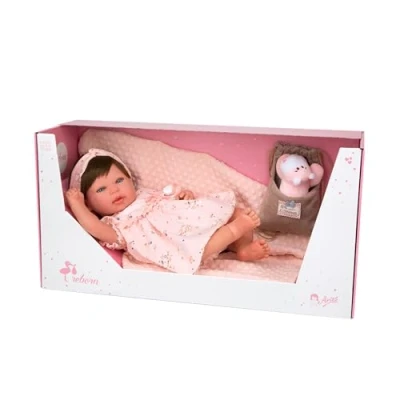 Image de Arias Poupée Reborn 45 cm Esther Bébé avec Cheveux, Vêtements Rose de Fleurs, Couverture, Peluche, Sac Multi Usage, Tétine et Couche, Corps Mou Astuces Vinyl, 3 Ans (ARI98083)