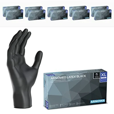 Image de ARNOMED gants jetables en latex à usage unique XL, 1000 pièces, noir, non poudrés, noir jetable, jetable unique, disponibles tailles S, M, L &amp; XL
