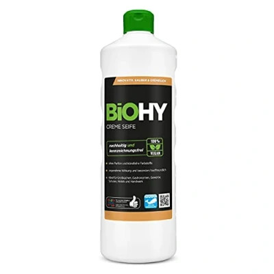 Image de BiOHY Savon crème liquide (Bouteille de 1l) Recharge à Mains Doux, hydratant et inodore du Secteur végétal sans Phosphate Parfum ni Colorant (Creme Seife)