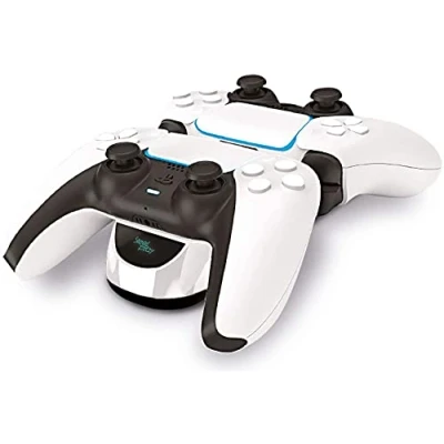 Image de Steelplay station de recharge pour manettes PS5, support double USB charge rapide, chargeur compatible avec les Dualsense PS5 Blanc