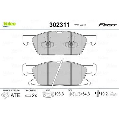 Image de VALEO 302311 Jeu de plaquettes frein Essieu avant contact signal d&#039;usure inclus avec tôle anti bruit FORD: S Max Mk2, Galaxy Mk3 MPV