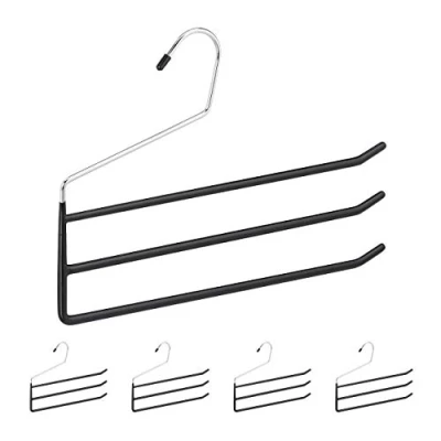 Image de Relaxdays Cintre Multiple antidérapant, Set de 5, métal, 3 traverses, Pantalon Gain Place, Multifonction, Noir