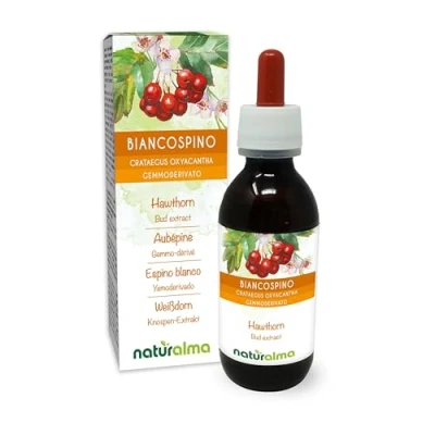 Image de Aubépine (Crataegus oxyacantha ou C. laevigata) Gemmo dérivé sans alcool à base de bourgeons frais Naturalma Extrait liquide gouttes 120 ml Complément alimentaire Végétalien végan