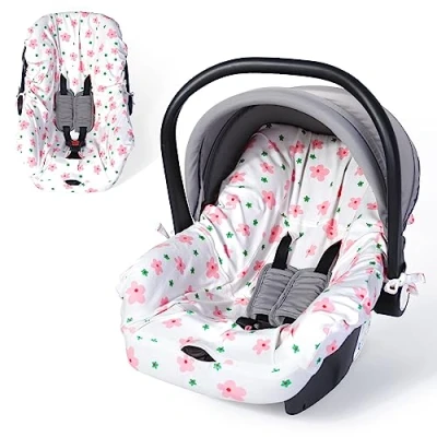 Image de Orzbow Housse Siege Auto Bebe pour Cosy (Maxi COSI,Bebe Confort,Cybex etc.),Protection de Siège Été avec 100% Coton,Respirant et Lavable en Machine (Fleurs Roses)