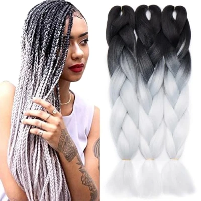 Image de TESS 60 cm Meches Pour Tresses Africaine Noir/Blanc Meche Cheveux 100g/pièce Tresse 1 Pièces Rajout (Noir/Blanc 1paquet)