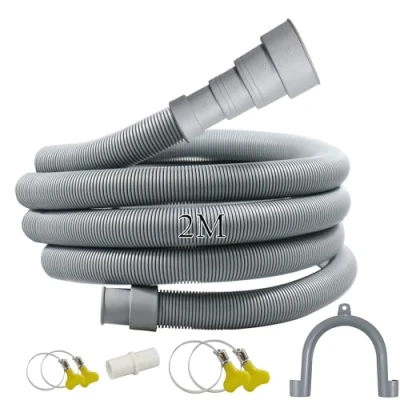 Image de Quanerba Tuyau de Vidange Universel 1 M/2 M/3 M Pour Machines à Laver, SèChe Linge, Vidange, Lave Vaisselle avec Adaptateur, 4 Colliers Serrage, Support En U (2M)