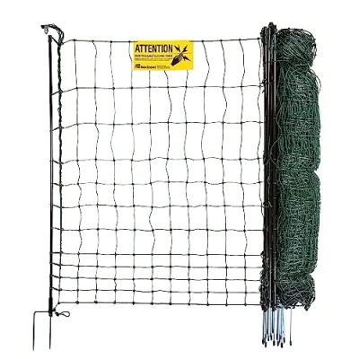 Image de horizont Filet à volaille strongLine 110E, 9 piquets en fibre de verre double pointe, 25 m long 110 cm haut avec électricité, clôture mobile pour poules