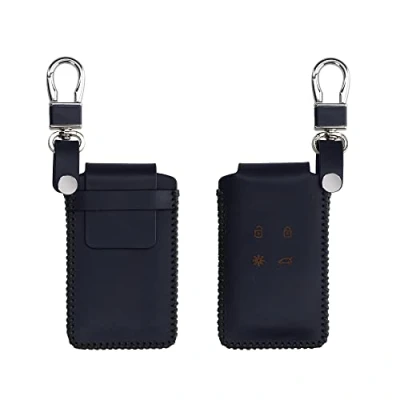 Image de kwmobile Accessoire Clef de Voiture Compatible avec Renault Smart Key 4 Bouton (Keyless Go Uniquement) Coque clé en Cuir véritable Porte clés Bleu foncé