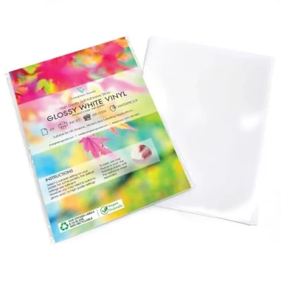 Image de Evergreen Goods Ltd 50 feuilles d&#039;autocollants A4 en vinyle PVC brillant Papier d&#039;impression blanc compatible avec les imprimantes à jet d&#039;encre Idéal pour l&#039;étiquetage et projets créatifs