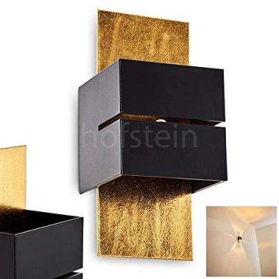 Image de Applique murale Tora en métal noir/or, lampe moderne avec effet de lumière au mur, idéale dans un salon contemporain, pour 1 ampoule G9, ampoule(s) non incluse(s)