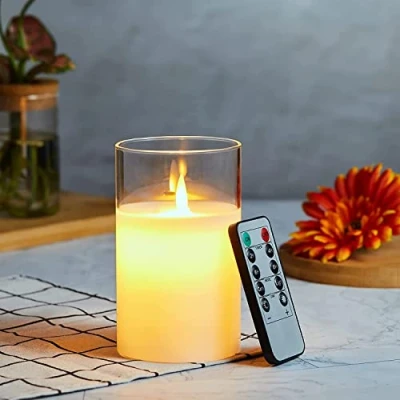 Image de Bougies LED, Sans Flamme Vacillantes, à Piles avec Verre, en Cire Réelle Télécommande, Fonction de Minuterie, Dimmable pour Décoration Mariage Anniversaire 15cm Blanc