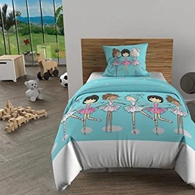 Image de Soleil d&#039;ocre, Parure Housse de Couette 140x200 cm Danseuses Bleu, 100% Coton 57 Fils/cm2,