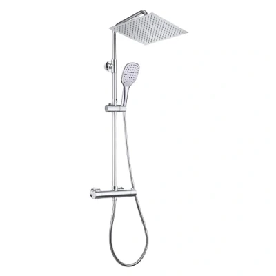 Image de Görbach Colonne de douche avec Robinetterie Thermostatique Mitigeur Ensemble en acier inoxydable Pommeau Effet Pluie et Douchette (30 * 30cm, Chromée)