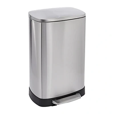 Image de Amazon Basics Poubelle Rectangulaire à fermeture lente et base surélevée, 50 litres, Argenté