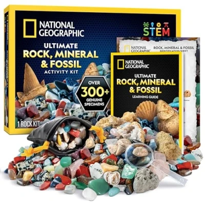 Image de NATIONAL GEOGRAPHIC Kit Enfant Roche Volcanique et Fossiles 300 Pièces incluant des Géodes, Véritables, du Quartz Rose, Jaspe, de l’Aventurine, Minéraux Cristaux