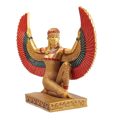 Image de lachineuse Statuette Isis Ailée 21 cm Statue Déesse Rouge &amp; Doré Décoration Intérieure Égypte Antique Objet Déco Égyptienne Idée Cadeau Originale
