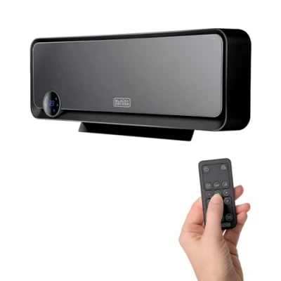 Image de BLACK+DECKER BXWSH2000E Radiateur Soufflant mural 2000W, pour salles de Bains, Thermostat, Programmable, Minuterie et Télécommande, Ecran LED, Système PTC oscillation automatique, Noir
