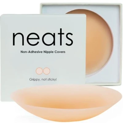 Image de NEATS Cache tétons pour femme, réutilisables et hypoallergéniques en silicone non adhésif (champagne, 8,1 cm), champagne, Size S/M (Fits A C Cups)