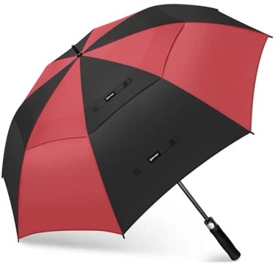 Image de KEYHOT grand parapluie XL Parapluies de golf extra automatique résistant à la tempête Double Canopy stable Pour 3 personnes Hommes Femmes （Noir/Rouge）