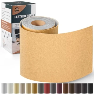 Image de Simili Cuir Autocollant, 10 x 160 cm Patch de réparation en Auto adhésif, Kit pour Sièges D&#039;auto, Canapés, Bateau, Chaises Beige jaune