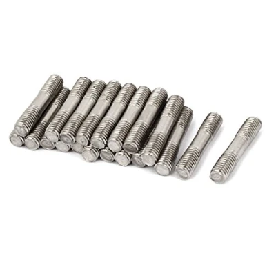 Image de sourcing map Goujon Double Extrémité Filetage Vis Dents Tige 304 Inox Acier M8 x 40mm Argenté 20Pcs