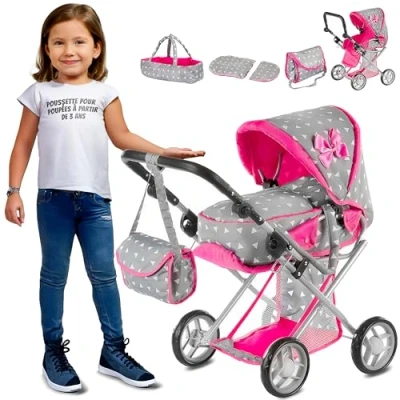 Image de Kinderplay Poussette Poupee, Jouet Poignée de la Entre 36.5 et 64 cm, avec Prise Souple, 3en1, KP0200S