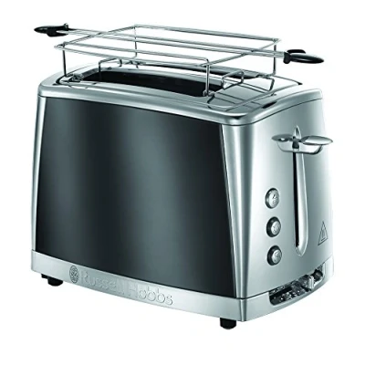 Image de Russell Hobbs Grille Pain [Pour 2 Tranches] Luna Gris Inox (2 Fentes extra larges, 6 Niveaux de Brunissage rapide, Surélévation &amp; contrôle, Décongèle, Réchauffe viennoiserie, 1550W) Toaster 23220 56
