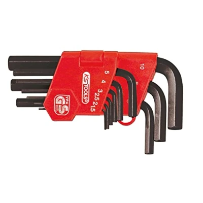 Image de KS Tools 151.3211 Jeu de 9 clés mâles courtes brunies 6x6 pans Kit réparation pratique et facile d&#039;utilisation, Noir/Rouge