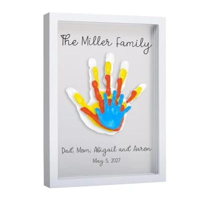 Image de Pearhead Clear Family Handprint Frame, DIY Art Print Keepsake, Home Decor, Gift For New and Expecting Parents, 4 Paint Colors Included