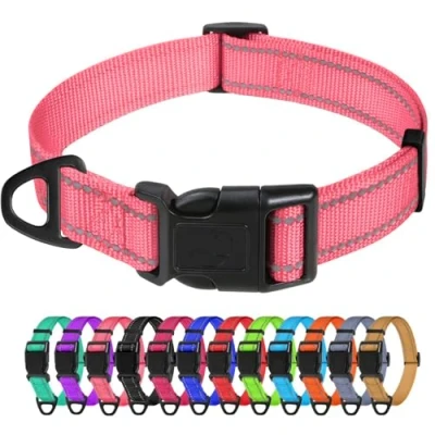 Image de TagME Collier pour Chien, en Nylon Réfléchissant Réglable Classique Convient Petit Chiens, Rose, 1.5cm Largeur