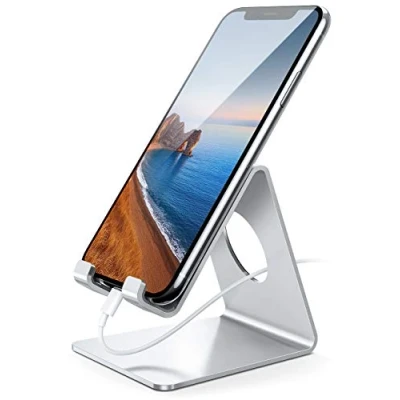 Image de Lamicall Support Téléphone, Dock Téléphone Bureau pour iPhone 16 Pro Max Plus, 15/14/13/12 Plus Mini XS XR X 8 7, Huawei, Samsung S10 S9 S8, d&#039;autres Smartphones Argenté