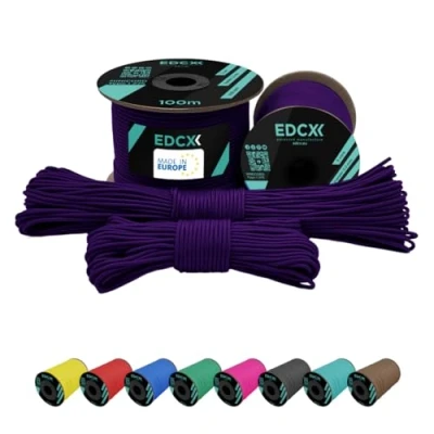 Image de EdcX 2 mm Nylon Paracord 275 (15, 30, 50 and 100 m) 100% Rope, 3 Strand Cord, Cord in Many Colours (Purple, 15