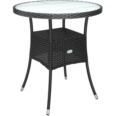 Image de Casaria® Table de Jardin en polyrotin Noir 60 cm résistant aux intempéries Rond Extérieur Petit Terrasse Balcon d&#039;appoint