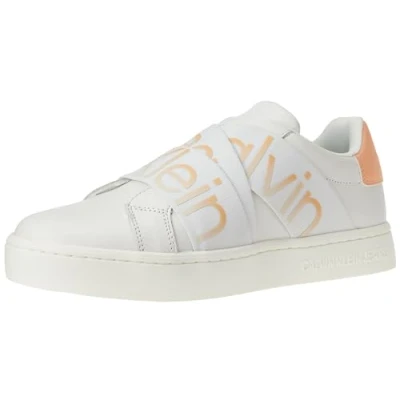 Image de Calvin Klein Jeans Femme Classic Cupsole Elast LTH YW0YW01443 Baskets à Semelle, Blanc (Bright White/Apricot Ice), 40 EU