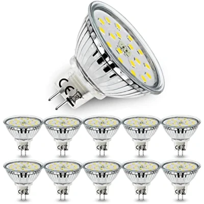 Image de Allesgute Lot de10 Ampoules MR16 GU5.3 LED Blanc Froid 6000K, 450lm 5W équivalent Ampoule Halogène 45W, 120 Larges Faisceaux,AC/DC 12V Lampes Lumière,Non Dimmable