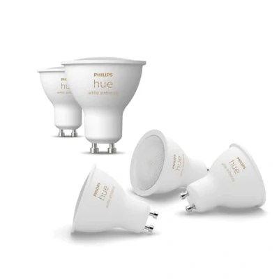 Image de Philips Hue white ambiance, lot de 5 ampoules connectée GU10, lumière blanche réglable chaud à froid, compatible Bluetooth, contrôle vocal avec Alexa, Apple Home et Google Assistant