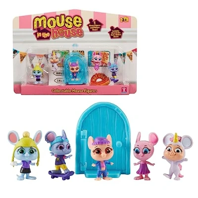Image de MOUSE IN THE HOUSE, 5 Figurines Souris, avec Porte Magique , des Accessoires, Stickers Qui Brillent dans Le Noir, modèle 2, Jouets pour Enfants à partir de 3 Ans, GIOCHI PREZIOSI, MUN032