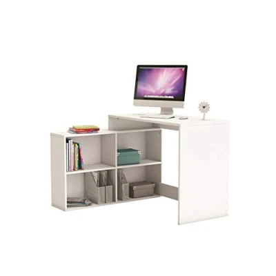 Image de Bureau d’angle Droit ou Gauche Corner avec Rangement Blanc mat Robuste et Fonctionnel 112x101x77 cm