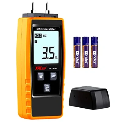 Image de Testeur Humidité, XRCLIF Humidité Mur &amp; Bois, Compteur de fuites, Mortier Ciment, Détecteur Teneur en eau avec Rétroéclairage LCD (Jaune)