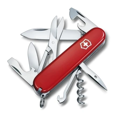 Image de Victorinox Climber Couteau de Poche Suisse, Léger, Multifonction, 14 Fonctions, Tire Bouchon, Lame, Ouvre Boite, Argent Transparent