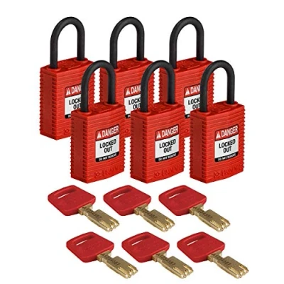 Image de Brady (CPT BLU 25PL KD) Cadenas de condamnation SafeKey Compact Nylon avec anse en 25.00 mm Bleu KD Clé différente 1 Pièce(s)