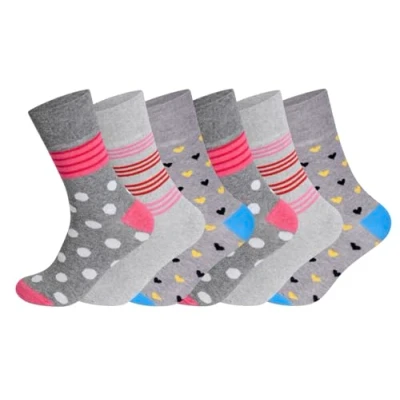 Image de ARG Lot de 6 paires chaussettes non élastiques pour femme diabétique en coton avec dessus doux et facile à prendre main nourrir les œdèmes, Motifs multiples, Taille unique
