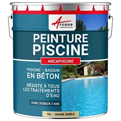 Image de Peinture Piscine Bassin Béton ARCAPISCINE Ciment Décoration Imperméable Bleu Blanc Gris Grise Jaune Sable Noir Vert 10 L RAL 1002 ARCANE INDUSTRIES