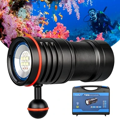 Image de TrustFire DF50 lampe de plongée sous marine, 6500 lumens, poche LED rechargeable par USB, 70 m l&#039;eau, super lumineuse, avec lumières violettes rouges et blanches