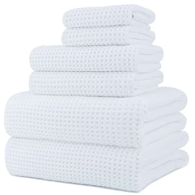 Image de Polyte 6 Serviettes de Bain en Microfibres sèche Rapidement/ne Peluche Pas Tissu alvéolé Blanc Assortiment différentes tailles/152 x 76,2 cm