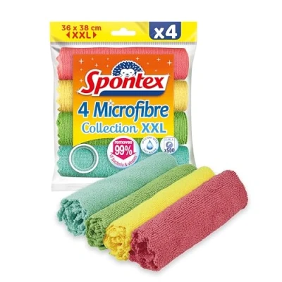 Image de SPONTEX Microfibre Collection XXL 4 Microfibres Multi Usages 38 x 36cm Efficace juste avec de l&#039;eau Elimine 99% des bactéries