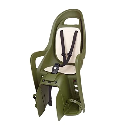 Image de POLISPORT 8406100014 Siège arrière écologique Groovy CFS pour vélos avec Roues de 26&#039;&#039; à 29&#039;&#039; adapté aux Enfants pesant 9 22Kg ancrage sur Le Porte Bagages en Color Vert Foncé/Crème