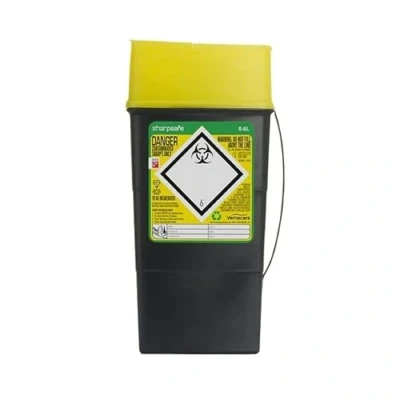 Image de Sharpsafe Poubelle pour déchets cliniques 5ème génération Jaune/gris 0,6 l