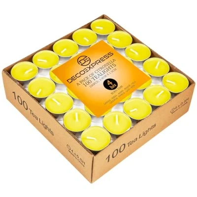 Image de Deco Express Chauffe Plat Bougie Parfumées Durée de 4 ou 8 Heures Citronnelle Paquet 50 100 (Jaune 100/4 Heure)