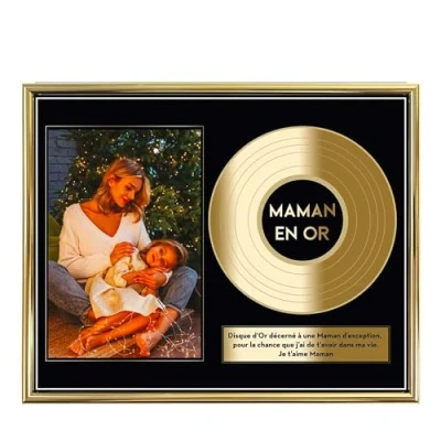 Image de THE REPLICANT Cadre Photo Disque d&#039;or Maman en Or/Dimensions : 26 x 21 1,5 cm